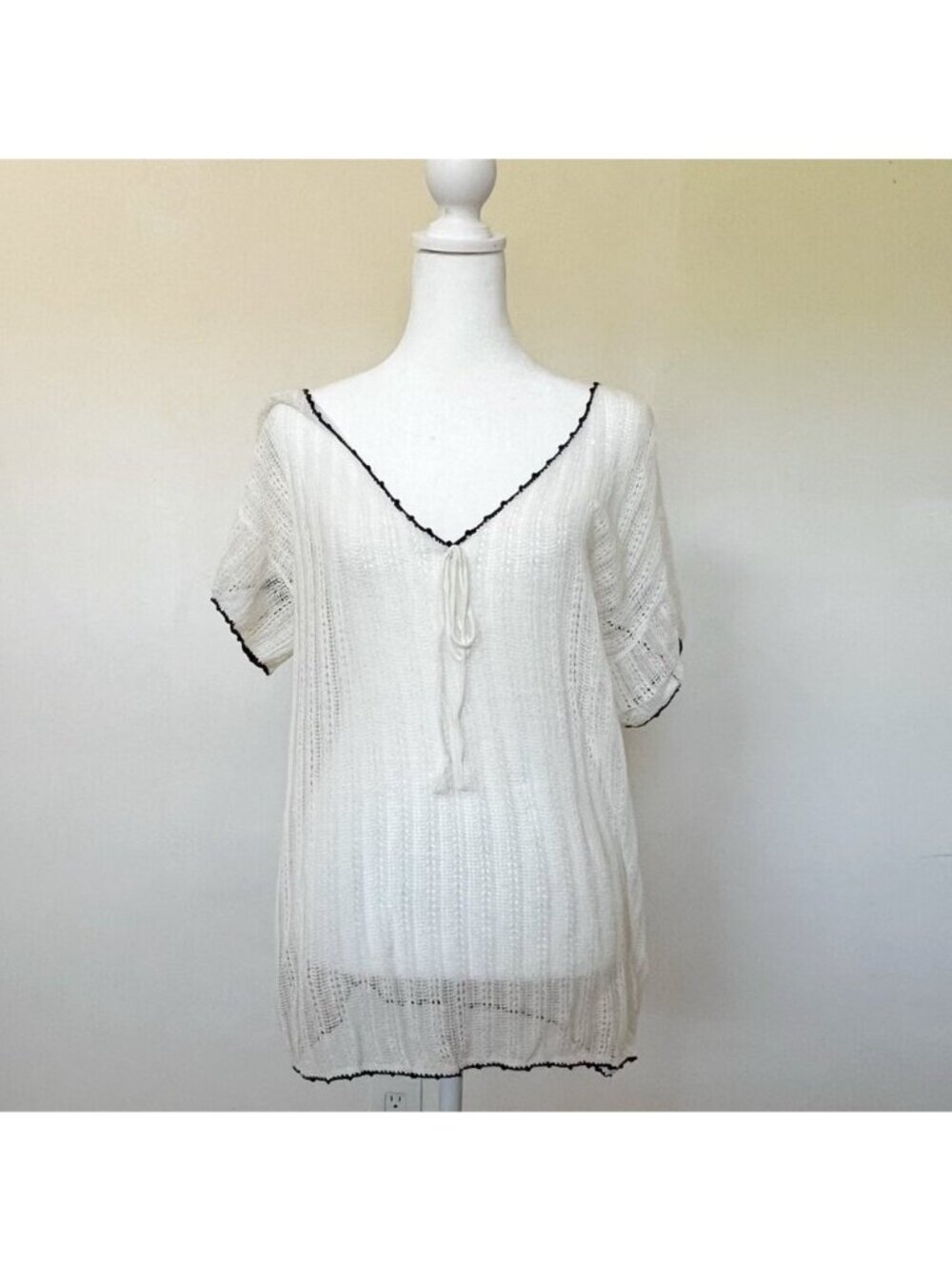 Minnie Rose Sheer Crochet Top Boho Fairy Cottagecore Tie Front Festival Layering - Picture 4 of 12